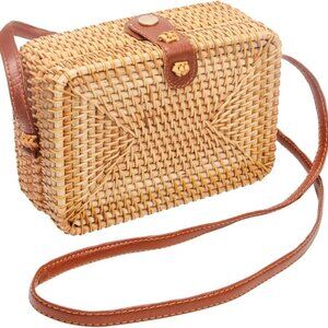 Wicker Round Square Crossbody Rattan Bag, Women Boho Bag Clutch Woven Handbag